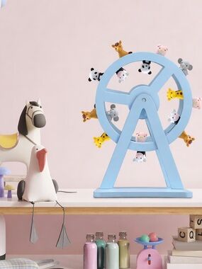 Magnetic Spinning Sky Blue Wooden Ferris Wheel Shelf For Tonie Box & Characters
